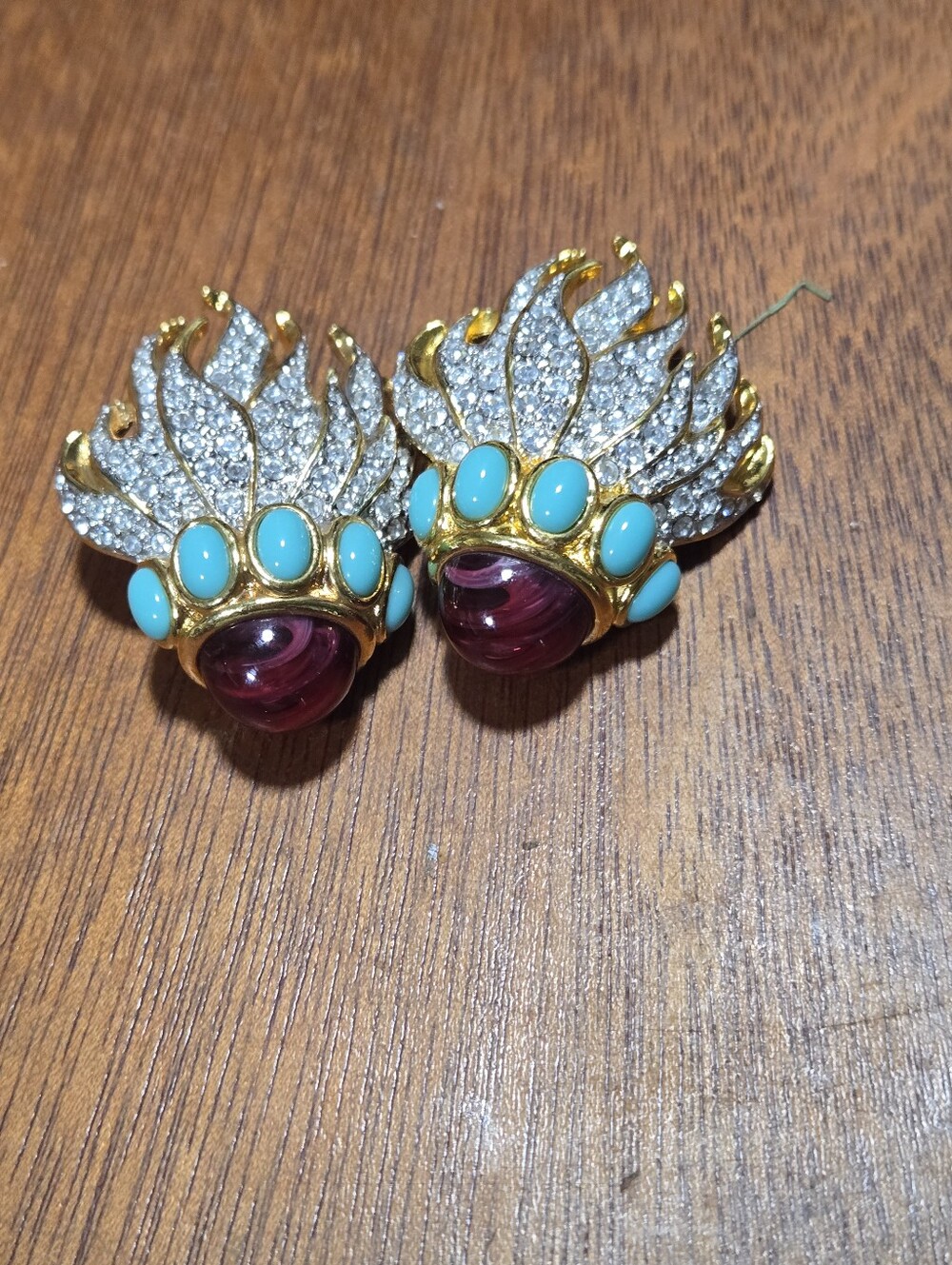 Gold-Tone Turquoise & Amethyst Glass Statement Earrings